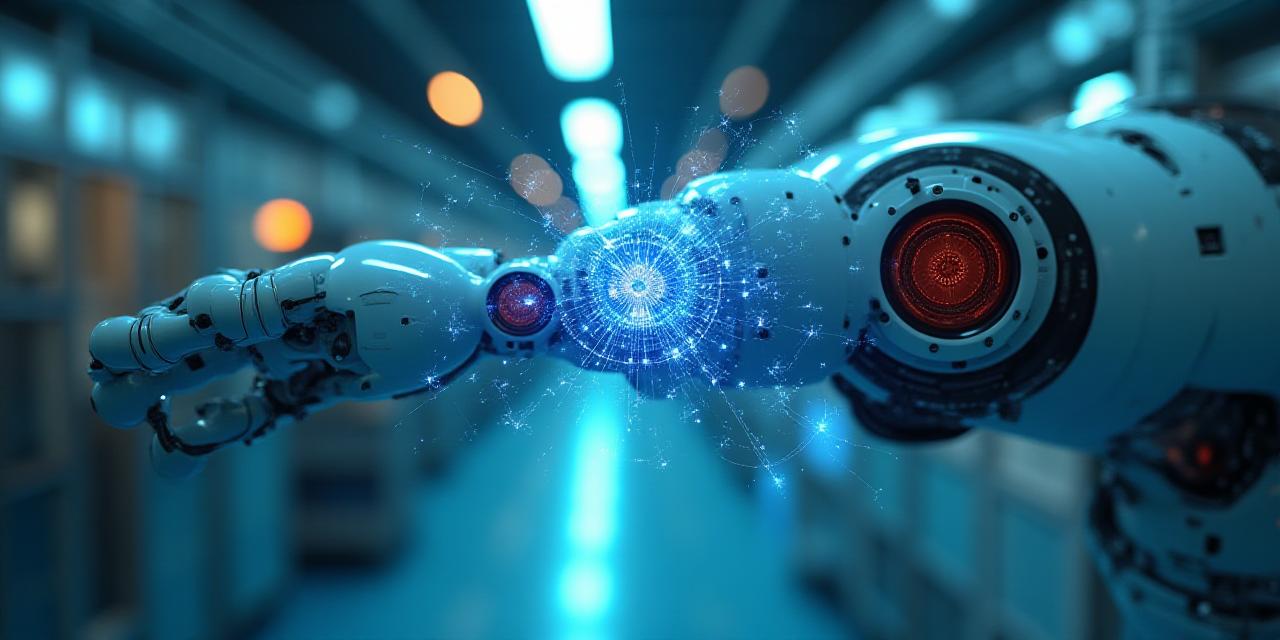 Braccio robotico industriale con interfaccia olografica AI