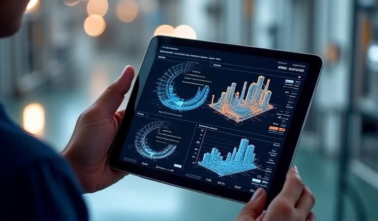 Dashboard tecnica con dati IoT e sensori industriali
