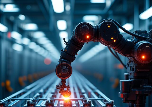 Braccio robotico industriale in una linea di produzione moderna